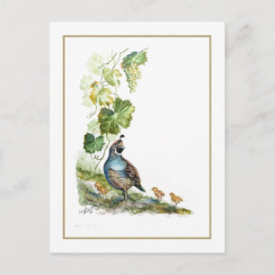Original-Aquarell Kalifornische Wachtelfamilie Tra Postkarte