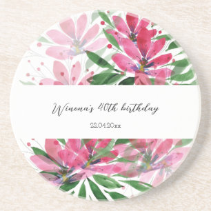 Original Aquarell-Monogramm Blumen blühen Getränkeuntersetzer