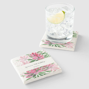 Original Aquarell-Monogramm Blumen blühen Steinuntersetzer
