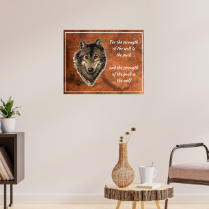 Original Aquarell Wolf & Rudel Zitat Poster