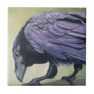 Original Aquarellmalerei Crow Raven Fliese