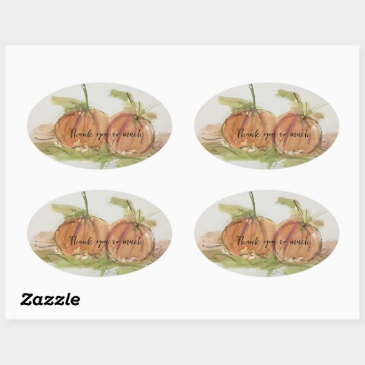 Original Aquarellskizze Pumpkin Ovaler Aufkleber (Blatt)
