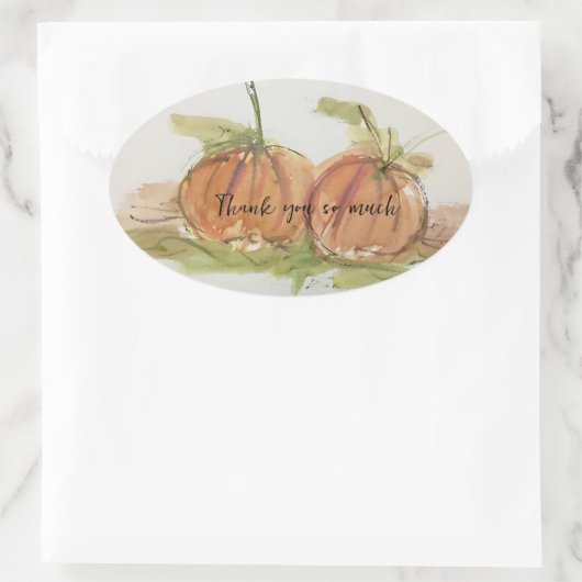Original Aquarellskizze Pumpkin Ovaler Aufkleber (Tasche)