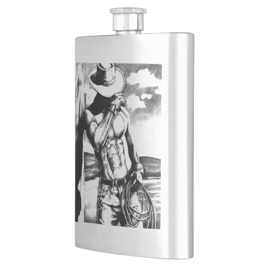 Original Art Cowboy Zeichnend Cool Classic Angesag Flachmann (Links)