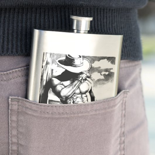 Original Art Cowboy Zeichnend Cool Classic Angesag Flachmann (Beispiel)