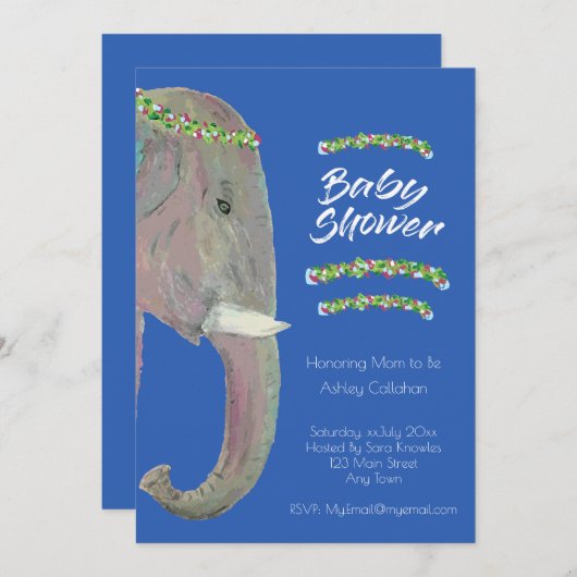 Original Art Elephant, Baby Dusche - Junge Einladung (Vorne/Hinten)