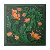 Original Artwork Green und Orange Blume Fliese (Vorderseite)