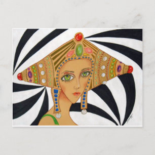 Original Asian/art deco drawing on postcard Postkarte