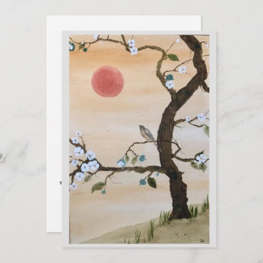 Original Bird and Dogwood Art on Blank Card Einladung (Vorne/Hinten)