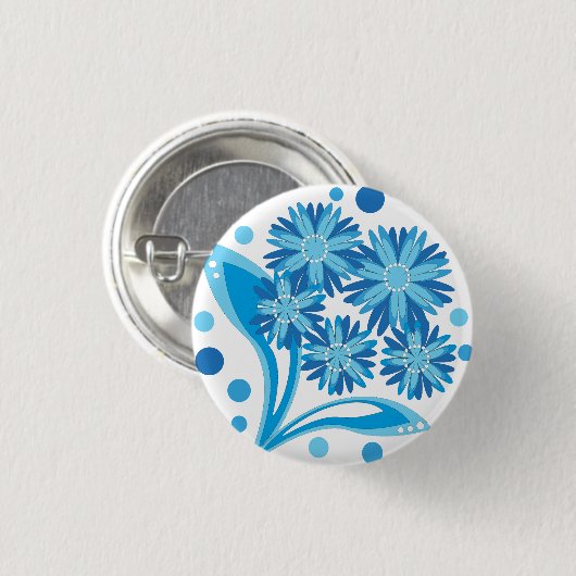 Original blaue Blumen Button (Vorne & Hinten)