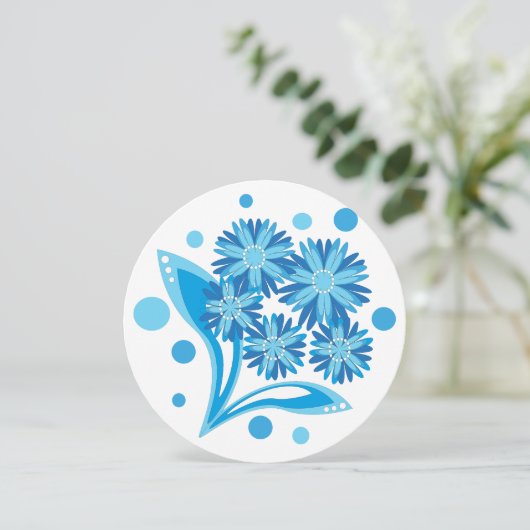 Original blaue Blumen Einladung (Stehend Vorderseite)