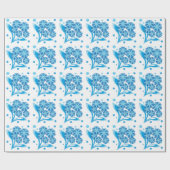Original blaue Blumen Geschenkpapier (Flach)