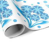 Original blaue Blumen Geschenkpapier (Rolleneckpunkt)