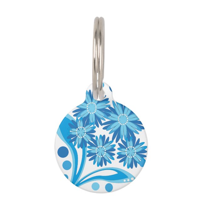 Original blaue Blumen Haustiermarke (Vorderseite)