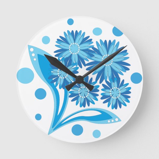 Original blaue Blumen Runde Wanduhr (Vorderseite)