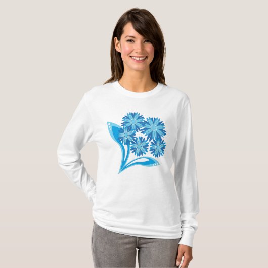 Original blaue Blumen T-Shirt (Vorne ganz)