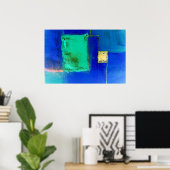 Original Blue Abstrakt Poster Abstrakt Art (Heimbüro)