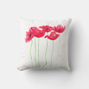 Original Blume Watercolor Red Poppies Garden Kissen