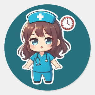 Original Chibi Krankenschwester - Wettlauf gegen d Runder Aufkleber