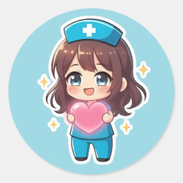 Original Chibi Nurse 2.0 - Herzliche Pflege Runder Aufkleber
