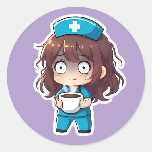 Original Chibi Nurse 2.0 - Totaler Burnout Runder Aufkleber (Vorderseite)
