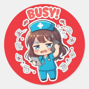 Original Chibi Nurse 3.0 - Beschäftigt Runder Aufkleber