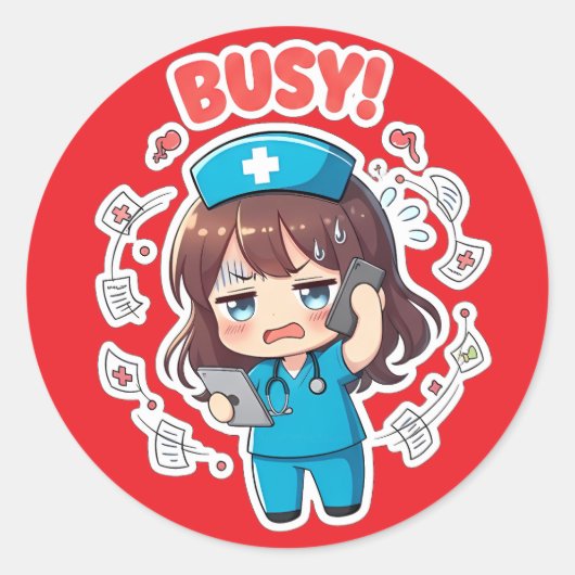 Original Chibi Nurse 3.0 - Beschäftigt Runder Aufkleber (Vorderseite)