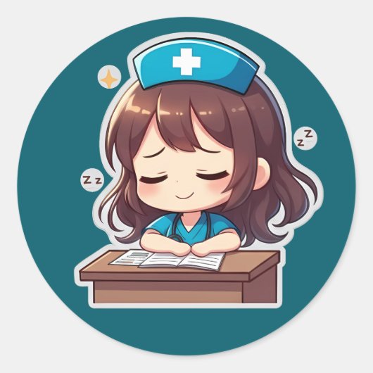 Original Chibi Nurse - A little Exhaustion Runder Aufkleber (Vorderseite)