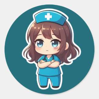 Original Chibi Nurse - Professional Calm Runder Aufkleber
