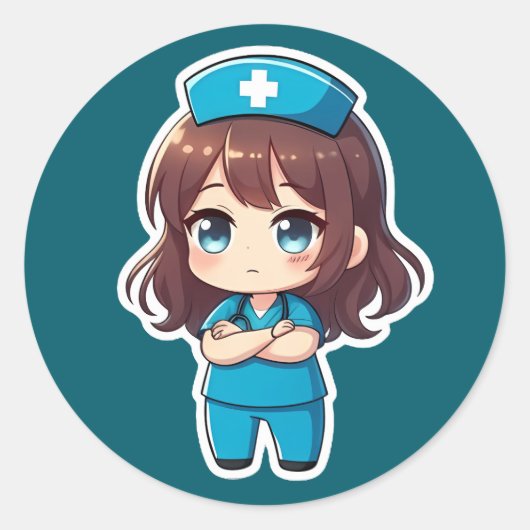 Original Chibi Nurse - Professional Calm Runder Aufkleber (Vorderseite)