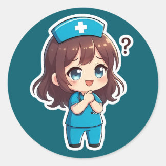 Original Chibi Nurse - The Questioning Moment Runder Aufkleber