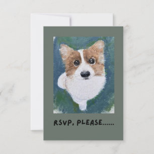 Original Corgi Oil Pastel Pet Portrait RSVP Karte
