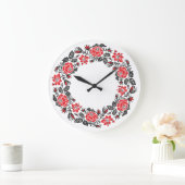 Original Cross-stitch Red Roses Circle pattern Große Wanduhr (Zuhause)