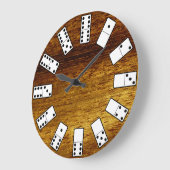 Original design Domino symbols on teak background Große Wanduhr (Winkel)