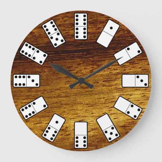 Original design Domino symbols on teak background Große Wanduhr (Vorderseite)