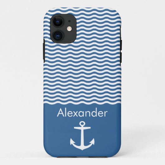Original elagischer Navy Striped Nautical Anchor Case-Mate iPhone Hülle (Rückseite)