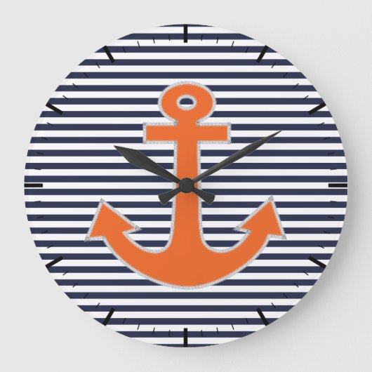 Original Embroidery Anchor Captain Nautical Große Wanduhr (Vorderseite)