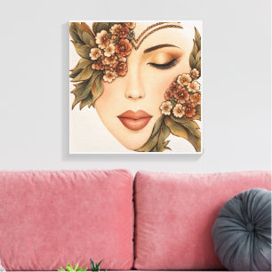Original Erdige Florale Frauenporträt-Kunstprint Leinwanddruck