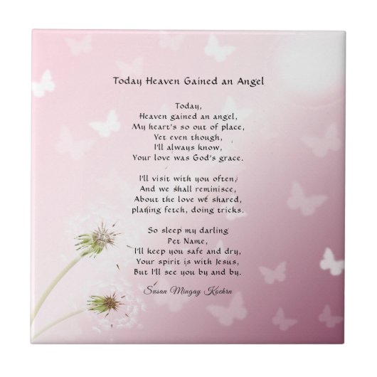 Original Erinnerungsgedicht Butterflies Memorial Fliese (Vorderseite)