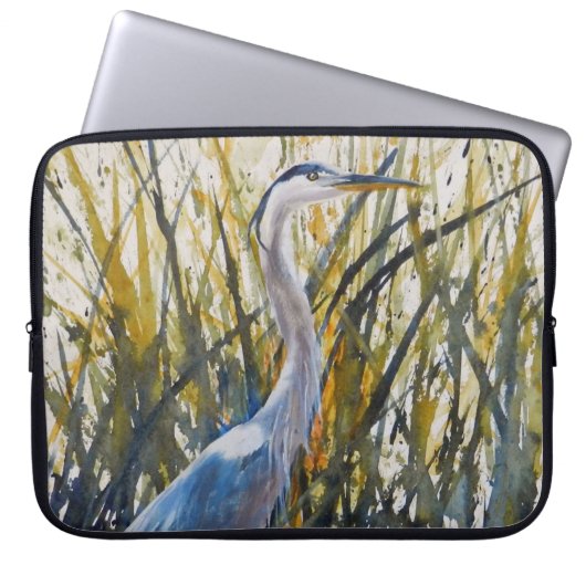 Original Fine Art Blue Heron im Unfall Laptopschutzhülle (Vorderseite)