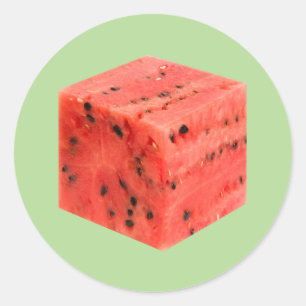Original Fresh Sweet Red Watermelon Food Cube Runder Aufkleber