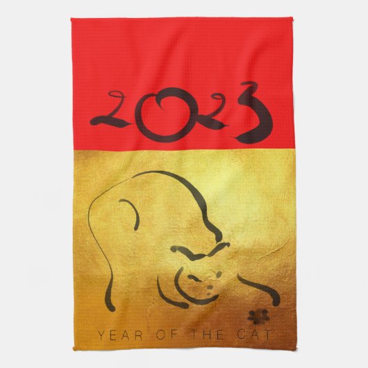 Original Gemälde Katze Vietnamesisch Neujahr 2023 Geschirrtuch (Vertikal)