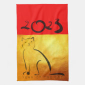 Original Gemälde Katze Vietnamesisch Neujahr 2023  Geschirrtuch (Vertikal)