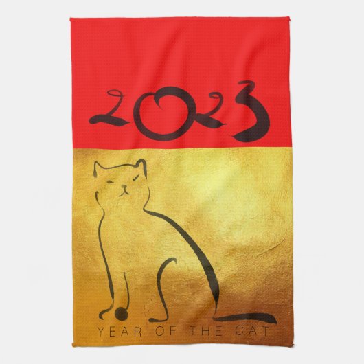 Original Gemälde Katze Vietnamesisch Neujahr 2023  Geschirrtuch (Vertikal)