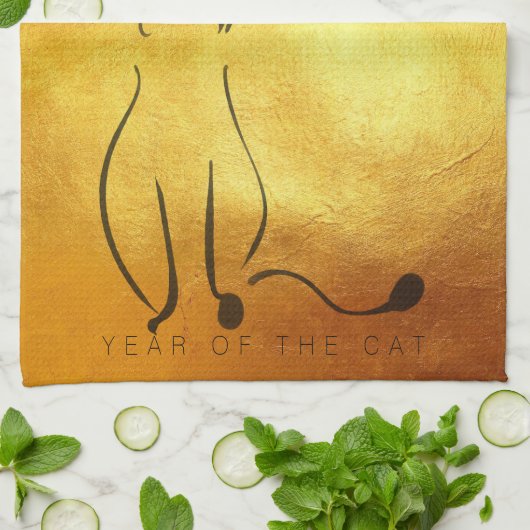 Original Gemälde Katze Vietnamesisch Neujahr 2023 Geschirrtuch (Gefaltet)