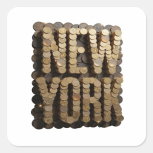Original Gold NEW YORK Vinyl-Optik Quadratischer Aufkleber