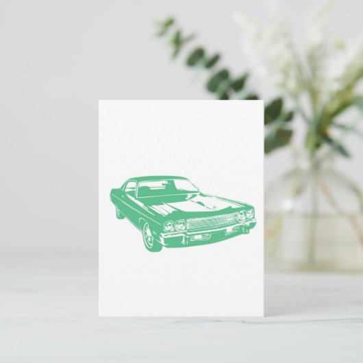 Original grünes Auto Postkarte (Stehend Vorderseite)