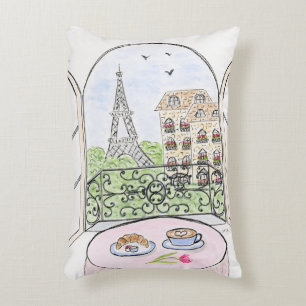 Original Hand gemalt Whimsical Paris Eiffel Tower Dekokissen