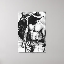 Original Hand gezeichnet sexy Cowboy Mann Leinwanddruck