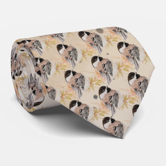 Original hand painted Watercolor Chickadee Bird Krawatte (Gerollt)